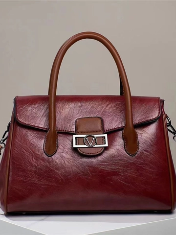 Women Handbag PU Leather Large Capacity Contrast Color Vintage Commuter Shoulder Crossbody Bag