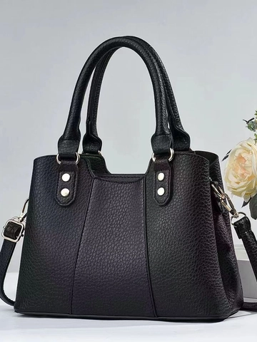 Borsa da Donna in Pelle PU con Motivo Litchi Grande Capacità Borchie Borsa a Mano Tracolla per Pendolari Viaggi Ufficio