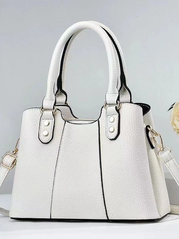 Borsa da Donna in Pelle PU con Motivo Litchi Grande Capacità Borchie Borsa a Mano Tracolla per Pendolari Viaggi Ufficio