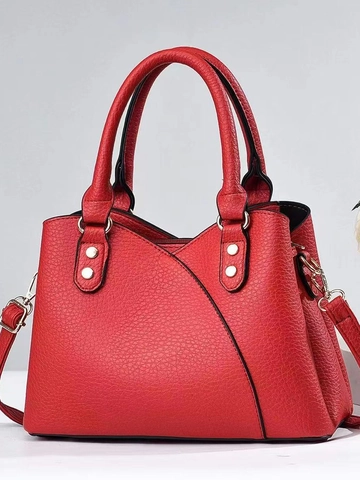 Women Litchi Grain PU Leather Handbag Stitched Rivet Shoulder Crossbody Bag Large Capacity Commute Travel Casual