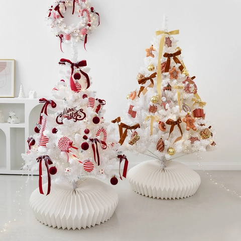 Luxury White Flocked Christmas Tree With LED Lights And Pleated Base Ornament For Festive Home Party Holiday Decoration