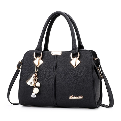 Sac à Main pour Femme en Cuir PU Texture Litchi Grande Capacité Sac à Poignée Supérieure Avec Pendentif Perle pour Travail