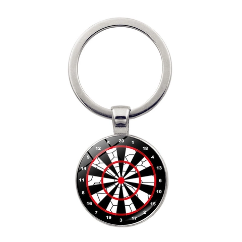 Vintage Zinklegierung Glaskuppel Dartscheibe Ziel Schlüsselanhänger Rund Sportlich Dart Board Anhänger Für Auto Schlüssel Tasche Dekoration Unisex Schmuck Geschenk