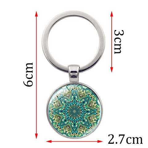 Porte-clés Mandala Alliage De Zinc Verre Cabochon Rond Pendentif Bohème Rétro Style Artistique Anneau Pour Femmes Hommes