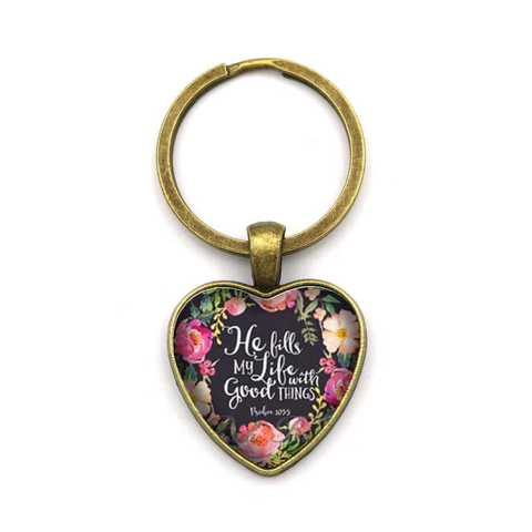 Vintage Zinc Alloy Heart Keychain Floral Inspirational Bible Verse Quote Glass Cabochon Keyring For Women Men Birthday Gift