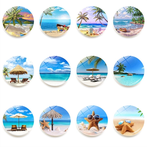 Imanes de Nevera de Vidrio de Playa de Verano Cocotero Tropical Pegatinas Magnéticas de Cristal para Pizarra Decoración