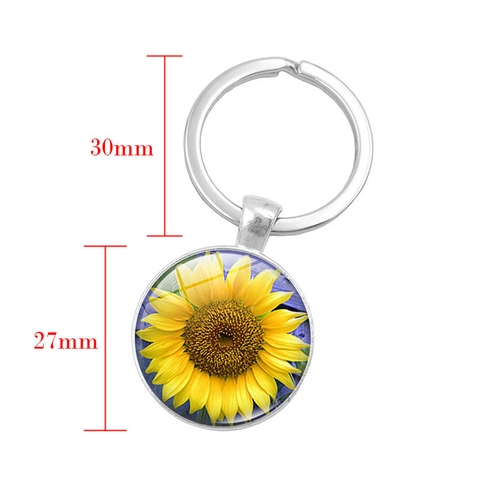 Porte-clés Marguerite En Verre Cabochon Alliage De Zinc Rétro Pendentif Floral Pour Sac À Main Accessoires Cadeau