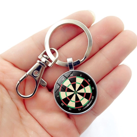 Porte-clés Cible de Fléchettes Rétro en Alliage de Zinc et Verre Pendentif Thème Sport Vintage Avec Fermoir Mousqueton Bijoux Cadeau