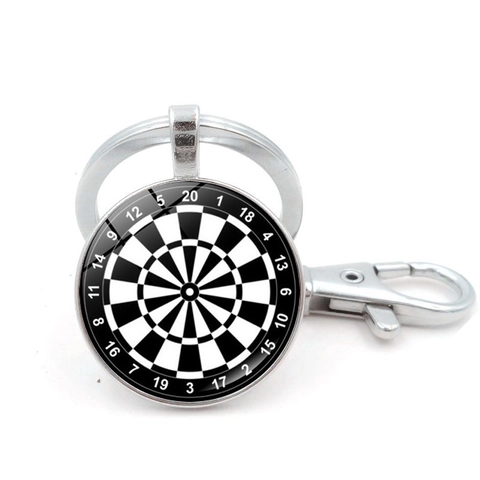 Porte-clés Cible de Fléchettes Rétro en Alliage de Zinc et Verre Pendentif Thème Sport Vintage Avec Fermoir Mousqueton Bijoux Cadeau