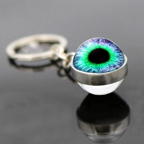 Evil Eye Keychain Pendant Double Sided Glass Ball Zinc Alloy Pupil Design Creative Novelty Punk Bag Charm Accessory