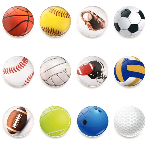 Runde Sportball Glas Kühlschrankmagnete Basketball Fußball Tennis Muster Dekorative Magnetaufkleber Für Whiteboard Büro