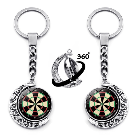 Creative Rotating Dartboard Keychain Zinc Alloy Hollow Crescent Moon Sport Theme Double Sided Spinning Key Ring Gift For Men Women