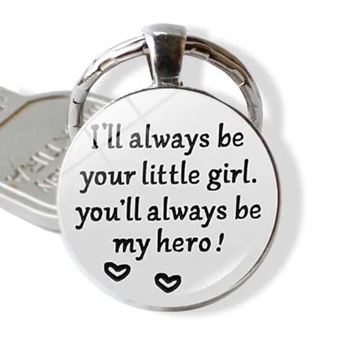 Father's Day Keychain Gift Round Zinc Alloy Pendant Engraved My Hero Message For Dad From Daughter Heart Jewelry