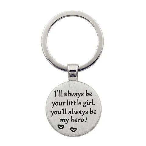 Father's Day Keychain Gift Round Zinc Alloy Pendant Engraved My Hero Message For Dad From Daughter Heart Jewelry