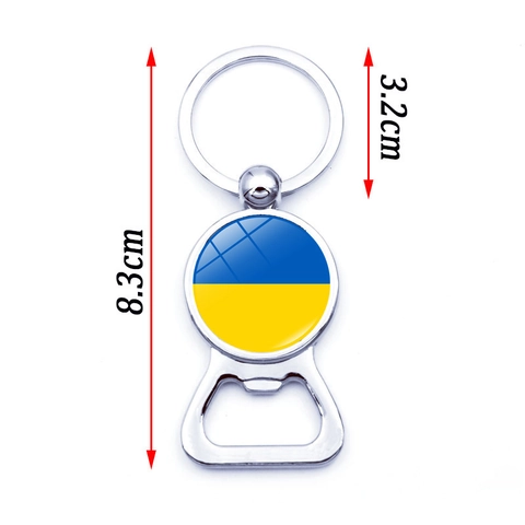 Ukraine Flag Coat Of Arms Trident Bottle Opener Keychain Zinc Alloy Glass Cabochon Pendant Key Ring Souvenir Gift