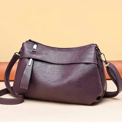 Borsa Tracolla Donna Pelle PU Trama Litchi Tasche Cerniera Multistrato Tracolla Regolabile Retrò Elegante Borsa