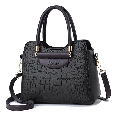 Elegant Crocodile Pattern PU Leather Handbag For Women Large Capacity Crossbody Bag With Metal Hardware Double Handle Tote Bag