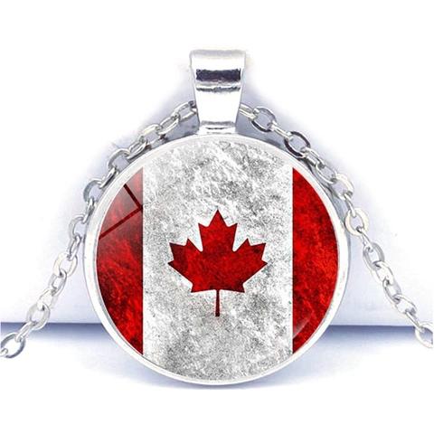 Collana Con Ciondolo Bandiera Del Canada Foglia Di Acero Rossa Cabochon In Vetro Gioielli In Lega Vintage Souvenir