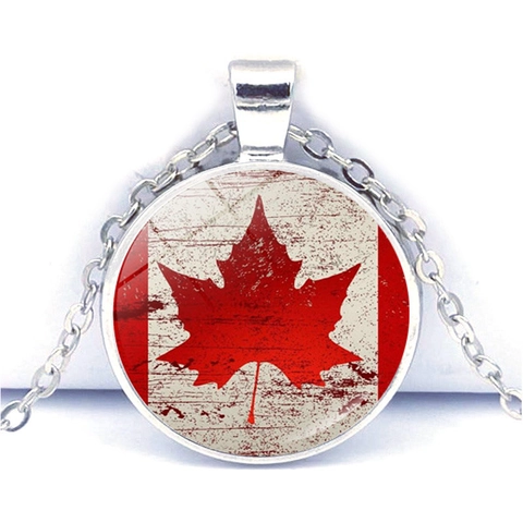 Collana Con Ciondolo Bandiera Del Canada Foglia Di Acero Rossa Cabochon In Vetro Gioielli In Lega Vintage Souvenir