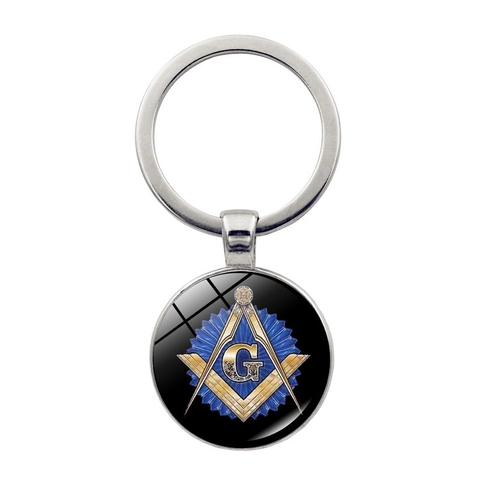 Portachiavi in Metallo Vintage Simbolo Massoneria Ciondolo Rotondo in Lega di Zinco e Vetro Cabochon per Uomo Donna Gioielli Regalo