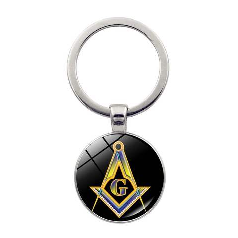 Portachiavi in Metallo Vintage Simbolo Massoneria Ciondolo Rotondo in Lega di Zinco e Vetro Cabochon per Uomo Donna Gioielli Regalo