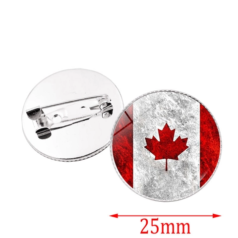 Canada Flag Maple Leaf Brooch Pin For Clothes Bag Round Glass Gemstone Badge Vintage Alloy Brooches Jewelry Decoration Unisex
