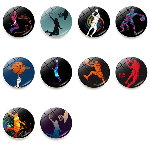 Basketball Slam Dunk Crystal Glass Fridge Magnets Round Sports Theme Magnetic Refrigerator Sticker Decorative Whiteboard Magnets For Home Kitchen Office Gift
