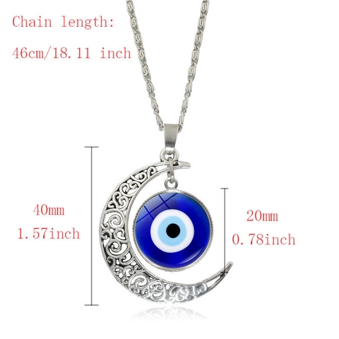 Collana con Pendente Mezzaluna Malocchio Vintage Placcata Argento Traforata Filigrana Stile Turco Etnico Gioielli in Lega Vetro Donna