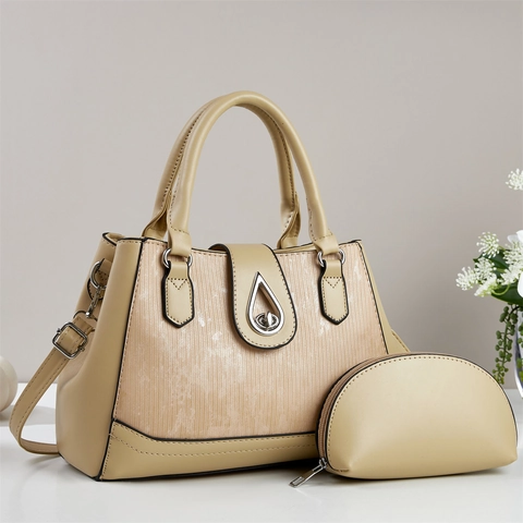 Borsa da Donna alla Moda di Grande Capacità Patchwork Minimalista in Pelle PU Borsa a Tracolla E Mini Portamonete Coordinato