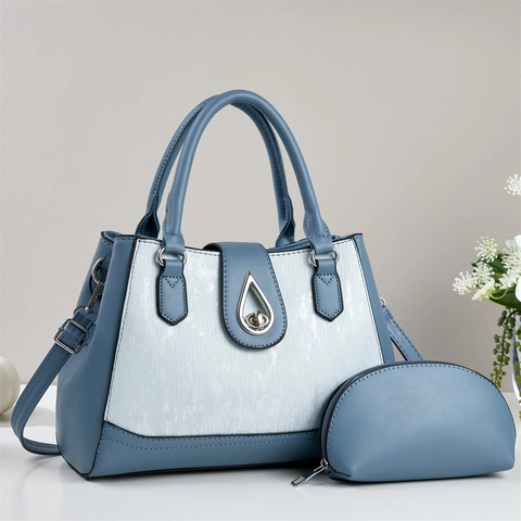 Borsa da Donna alla Moda di Grande Capacità Patchwork Minimalista in Pelle PU Borsa a Tracolla E Mini Portamonete Coordinato