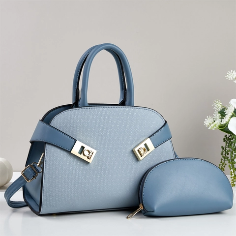 Women Handbag And Pouch Elegant Woven Texture PU Leather Crossbody Shoulder Bag Stylish Tote With Golden Buckle Fashion