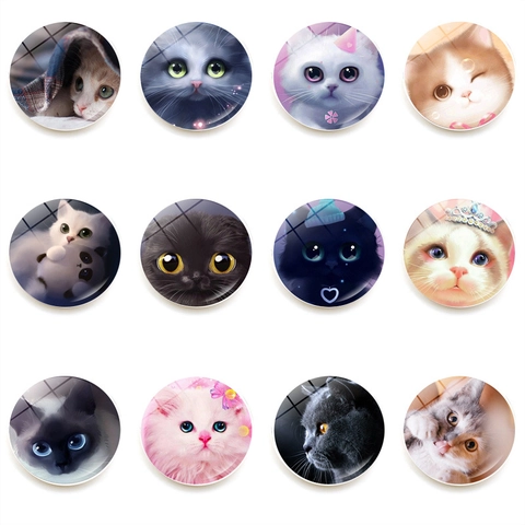 Imán De Nevera De Gato Lindo Vidrio De Cristal Magnético Pegatina De Refrigerador Ilustración De Animales Redondos Decoración De Casa Oficina