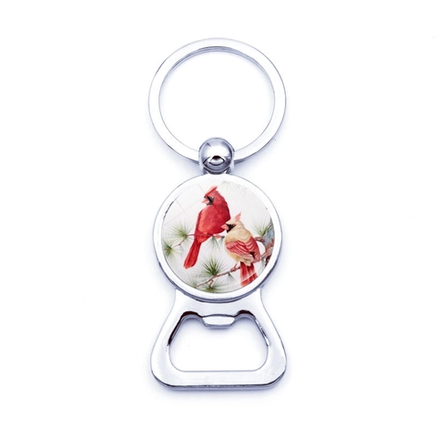 Northern Cardinal Vogel Schlüsselanhänger Flaschenöffner Zinklegierung Glas Cabochon Silber Poliert Natur Liebhaber Geschenk