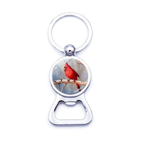 Northern Cardinal Vogel Schlüsselanhänger Flaschenöffner Zinklegierung Glas Cabochon Silber Poliert Natur Liebhaber Geschenk
