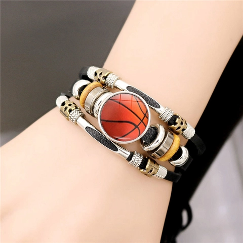 Vintage Multilayer Leather Bracelet Men Women Sports Jewelry Basketball Soccer Baseball Volleyball Rugby Golf Gift