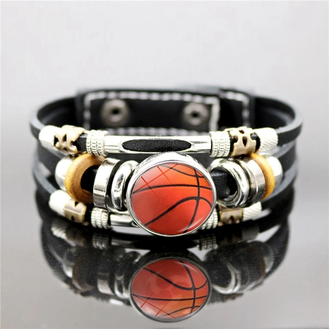 Vintage Multilayer Leather Bracelet Men Women Sports Jewelry Basketball Soccer Baseball Volleyball Rugby Golf Gift