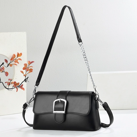 Borsa A Tracolla Da Donna In Pelle PU Fibbia Argento Tracolla A Catena Minimalista Chic Retro Borsa A Mano A Spalla