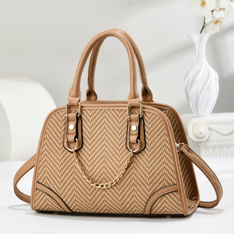 Borsa A Mano Retrò Spina Di Pesce Pelle PU Con Catena Oro Doppio Manico Per Donna Borsa A Tracolla E Spalla Pendolare Boston Bag