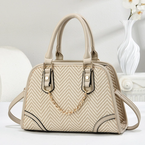 Borsa A Mano Retrò Spina Di Pesce Pelle PU Con Catena Oro Doppio Manico Per Donna Borsa A Tracolla E Spalla Pendolare Boston Bag