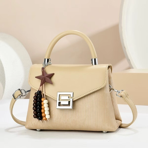 Elegant Women PU Leather Corduroy Splicing Handbag Vintage Shoulder Crossbody Bag With Star Pendant Metal Lock