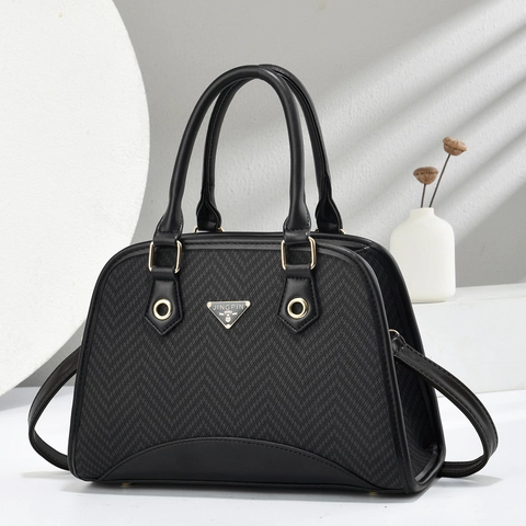 Elegant Herringbone Woven Fabric PU Leather Handbag For Women Contrast Color Shell Shape Commute Crossbody Shoulder Bag