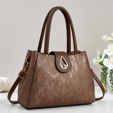 Bolso De Mano De Cuero PU Texturizado Bolso Bandolera Color En Contraste Vintage Elegante Bolso De Hombro Para Mujer Cierre Dorado