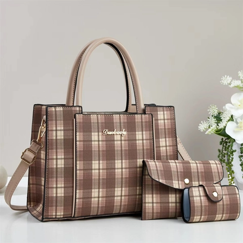 Damen Plaid Karo Handtasche Schultertasche Umschlagtasche Und Kartenhalter PU Leder Große Kapazität Mode Pendler
