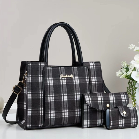 Große Kapazität Karo Tote Und Clutch Und Kartenhalter PU Leder Modische Damen Handtaschen Schultertaschen