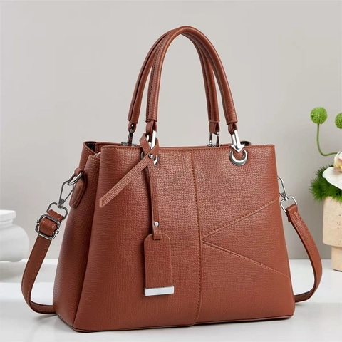 Borsa A Mano Grande Donna Pelle PU Motivo Lychee Cuciture Geometriche Manico Superiore Tracolla Rimovibile Borsa Vintage