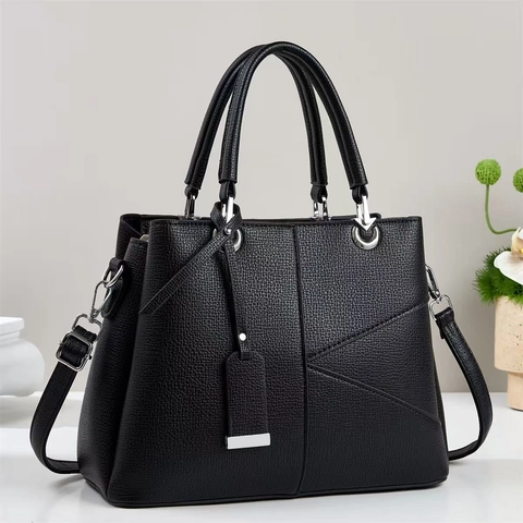 Borsa A Mano Grande Donna Pelle PU Motivo Lychee Cuciture Geometriche Manico Superiore Tracolla Rimovibile Borsa Vintage