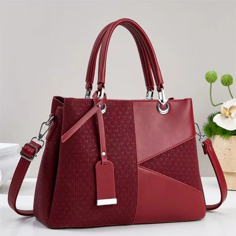 Sac À Main Femme Cuir PU Et Tissu Texturé Grande Capacité Sac À Poignée Supérieure Bandoulière Réglable Style Élégant