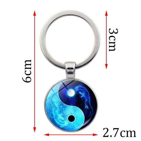 Yin Yang Taiji Drache Wolf Koi Fisch Schlüsselanhänger Zinklegierung Glas Cabochon Vintage Tasche Anhänger Schlüsselanhänger Für Herren Damen Geschenk
