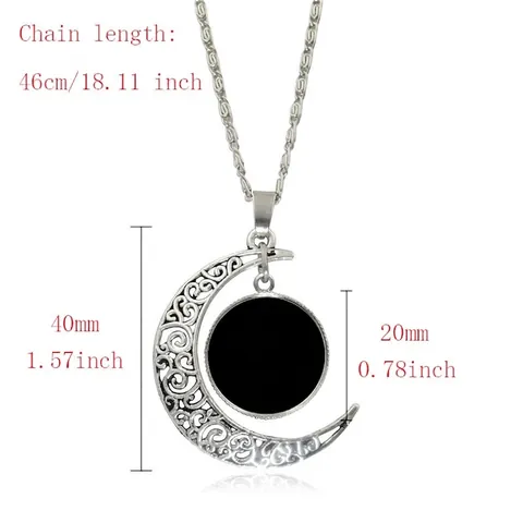 Collar Con Colgante De Luna Hueca Aleación Vidrio Filigrana Vintage Color Plata Base De Bandeja Redonda Joyas