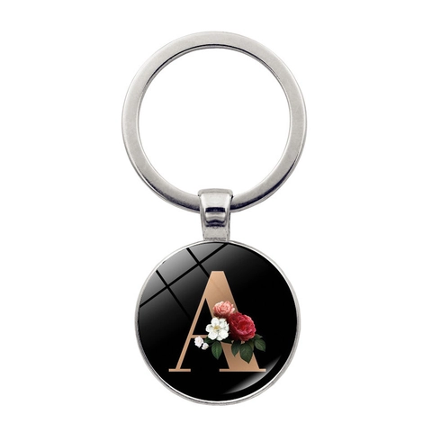 Vintage Floral Alphabet Alphabet Schlüsselanhänger Zinklegierung Zeitstein Runder Anhänger Schlüsselring Für Damen Geburtstag Abschluss Geschenk